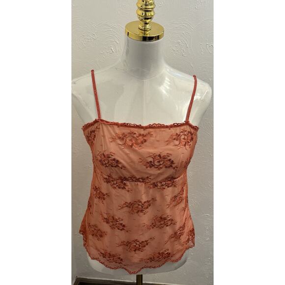 New York & Company Tops - Vintage New York & Company Orange Lace Overlay Cami Size Large 90s Boho Fairy